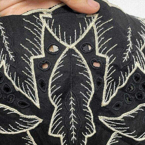 Anthropologie Maple Odd Rubies Blouse Women Sz 8 Black Embroidery Leaf Wide Boho - Picture 8 of 12